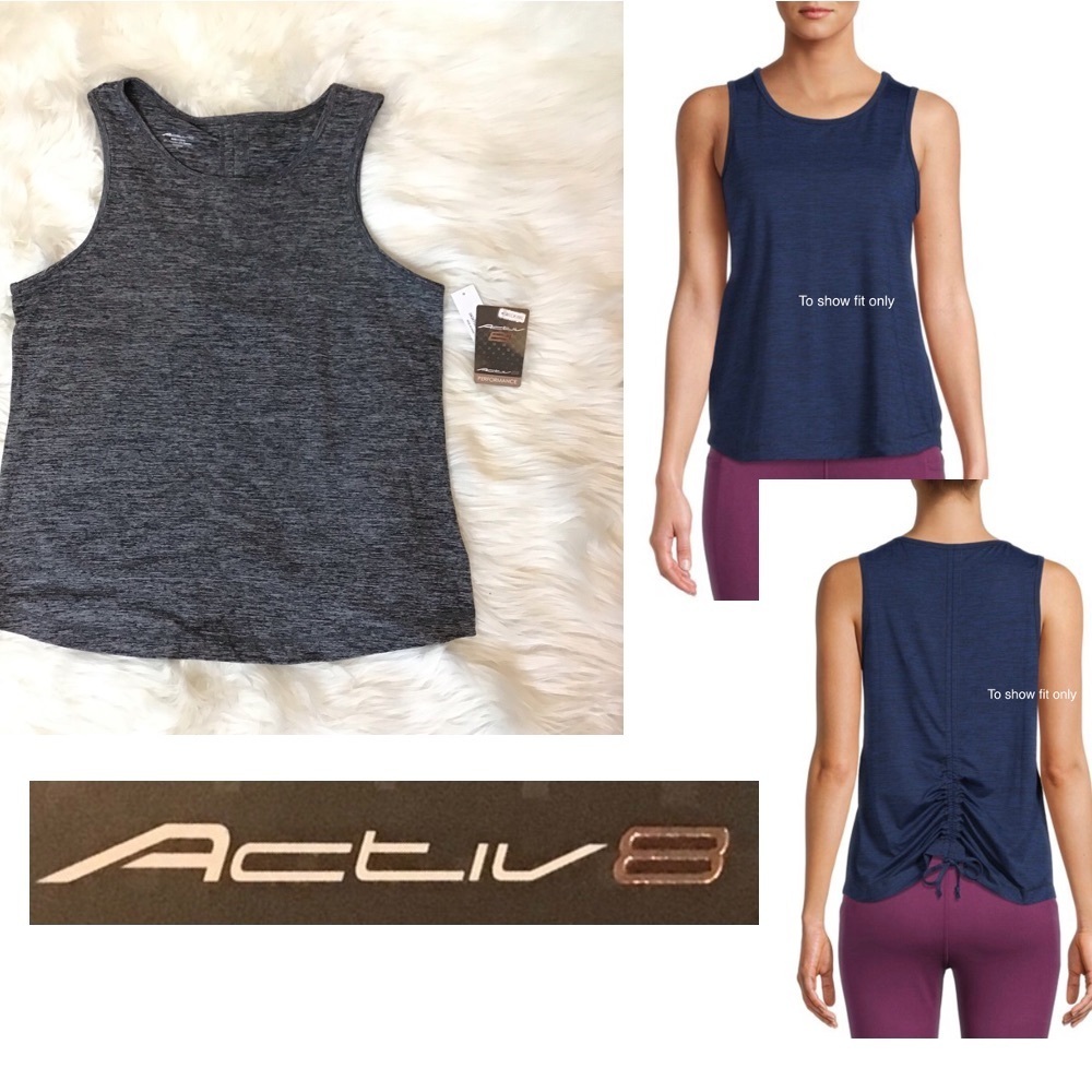 Activ8 Womens Black Scrunch Back Athletic Work-Out Tank Top Size Medium
